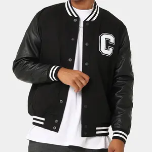 Custom Mens Varsity Jackets Custom Embroidery Logo Bomber Jackets Pu Leather Sleeve