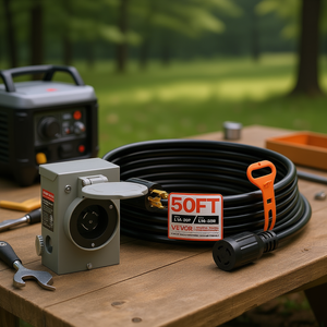 Caja de entrada de energía para generador con cable de extensión de 50 pies, 30 amperios, NEMA L14-30P L14-30R SJTW, calibre 10, 7500W - Product Image 2