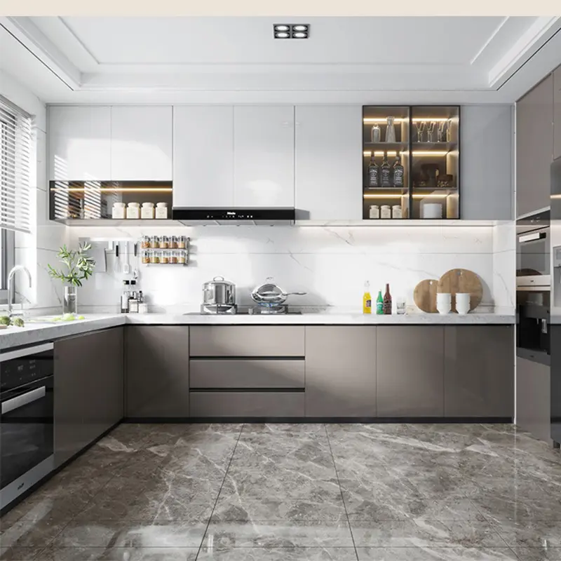 Moderne Keuken Meubelen Italiaanse Ontwerpen Op Maat Luxe Glanzende Deur Bord Modulaire Wandkast Gemaakt In China Keukenkast