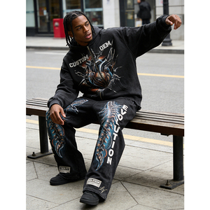 Distressed OEM Custom Print Worn Out Digital Printing Vintage 400 GSM Heavyweight Boxy Oversized Men's Hoodie Two-piece Set - Product Image 2