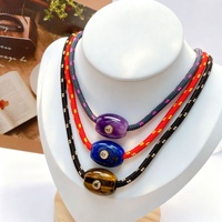 Collier pendentif en pierre naturelle à grand trou, perles baril tressées, avec zircon incrusté, style DIY, pour femme