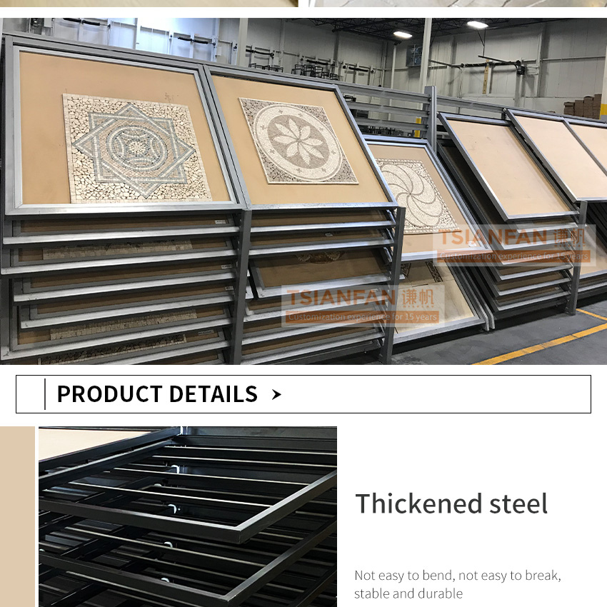 Horizontal side sliding floors reclining showroom granites displaying ideas ceramic tiles quartz sample display rack