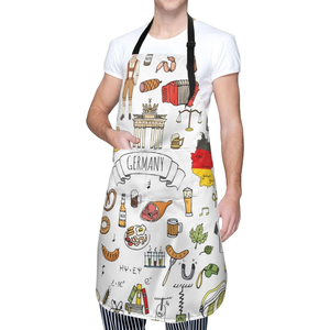 Delantal de Cocina para Mujer y Hombre con Bolsillos, Iconos de Pan de Trigo, Tela Oxford Transpirable de Algodón y Elastano, Estampado, Cuello Ajustable - Product Image 1