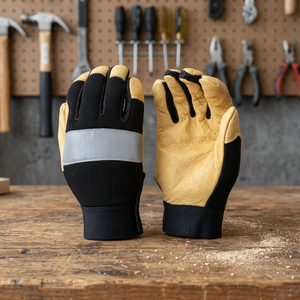 Gants de travail en cuir, bouts des doigts texturés, antidérapants, gants de sécurité polyvalents, épaisseur 4 mil, sans latex, noir jaune, droits - Product Image 3