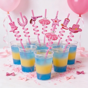 قشات PETG قابلة لإعادة الاستخدام بتصميم رعاة البقر الغربي الكرتوني الوردي من LAIMAI، مستلزمات حفلات واحتفالات احتفالية وهدايا ألعاب - Product Image 4