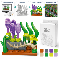 Bloques de Construcción Ecológicos Personalizados con Tortuga Submarina y Planta Morada, Juguetes Creativos para Niños para el Aprendizaje STEM y la Exploración de la Naturaleza