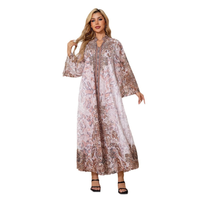Abaya élégante brodée de fleurs et ornée de diamants, robe longue jusqu'aux chevilles pour femmes musulmanes adultes, en polyester respirant