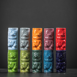 Coppette da Cocktail in rilievo classiche in ceramica Hawaii con smalti massicci, <span class=keywords><strong>vetro</strong></span> Tiki personalizzato senza manico - Product Image 5