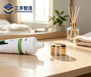 Tube souple PE vide personnalisé vert avec impression en relief et capuchon rond électroplaqué or pour crème pour les mains parfumée - Product Image 5