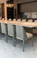 Ensemble de table à manger contemporaine de luxe sur mesure avec plateau en marbre beige blanc extra long de 3,8 mètres pour meubles de maison
