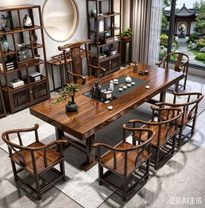 Set Tavolo da Tè e Sedie in <span class=keywords><strong>Legno</strong></span> Massello di Gomma con Ampio Piano e Spazio di Archiviazione, Nuovo Stile Cinese per Casa e Ufficio - Product Image 1