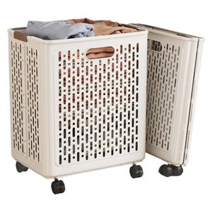 <span class=keywords><strong>Cesto</strong></span> de <span class=keywords><strong>Ropa</strong></span> <span class=keywords><strong>Sucia</strong></span> Plegable Portátil de Plástico de Gran Capacidad con Ruedas y Diseño para Colgar en la Pared sin Perforaciones - Product Image 1
