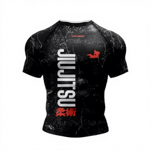 Wholesale Custom 2026 Men's <b>Black</b> Short <b>Sleeve</b> Jiu Jitsu Rash Guard With Red Logo And Pattern Quick Dry Slim Fit Sporty <b>T</b>-<b>Shirt</b> - Product Image 1
