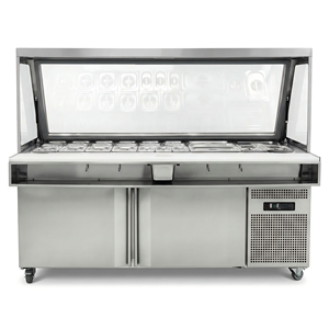 Comptoir Réfrigéré <span class=keywords><strong>Professionnel</strong></span> pour Salades, Table de Préparation Commerciale pour Pizzas et Sandwichs, Réfrigérateur avec Bacs GN, Rangement <span class=keywords><strong>2</strong></span> <span class=keywords><strong>Portes</strong></span> <span class=keywords><strong>2</strong></span> Étagères - Product Image 4