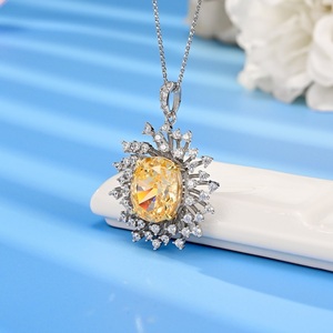 จี้ซันเบิร์สต์ประดับเพชร CZ สีเหลืองแฟนซี เงิน 925 (ไม่รวมสายสร้อย)-V - Product Image 2