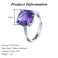 Bague en argent sterling 925 plaqué rhodium avec améthyste naturelle taille octogonale, vente en gros d'usine, pour femme, cadeau, tenue de soirée