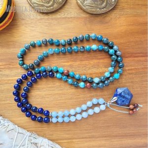 MN44288 Colgante de Cristal Azul Facetado de Lapislázuli y Apatita de Océano Profundo, 108 Mala, Joyerí<span class=keywords><strong>a</strong></span> para Yoga y Meditación para Establecer Objetivos - Product Image 4