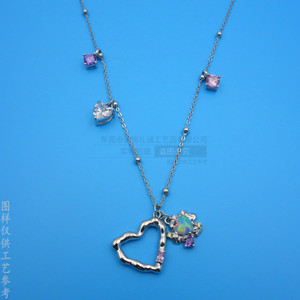 Collar con colgante en forma de corazón con piedras de circonita, cadena de oro blanco electrochapado, para regalo. - Product Image 1