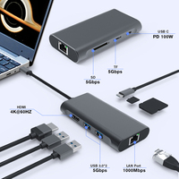 Nouvelle conception Station d'accueil multiport 7 en 1 Type-C USB Type C vers HDMI 4K USB 3.0 Lecteur de carte TF/SD PD 100W 1000 Mbps Port LAN Hub