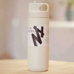Active Tumbler Stainless Steel Vacuum <b>Flask</b> Double Wall Insulated Water Bottle With Lid Travel Use Minimalist Design White Gray - Product Image 4