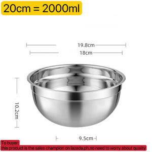 Cuenco grande de acero inoxidable grueso de varios tamaños de grado alimenticio asequible #304, ensaladera de 20cm de profundidad, lavabo de almacenamiento de alimentos | BINLU - Product Image 2