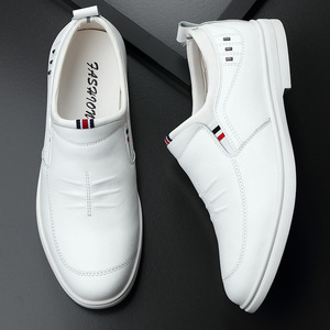 Mocassins en cuir blanc pour hommes, couleur unie, chaussures rehaussantes invisibles pour les loisirs - Product Image 4