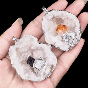 Kalung liontin Quartz batu permata alami E666 kalung liontin kulit Citrine perak panas - Product Image 3