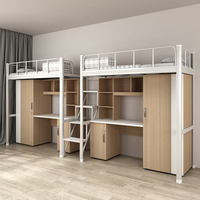 Lit superposé combiné avec bureau, structure métallique, design double étage pour étudiants universitaires, chambre moderne, usage commercial