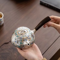 Service à thé en céramique artisanal argenté et gaufré, élégant et luxueux, idéal pour le thé Kung Fu, comprenant une théière et 4 tasses pour la cérémonie du thé