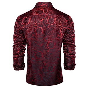 Cộng Với Kích Thước Của Nam Giới Màu Đỏ Paisley Áo Sơ Mi Nút Xuống Giản Dị Jacquard Áo Sơ Mi Dài Tay Áo Sơ Mi Prom Đám Cưới - Product Image 6