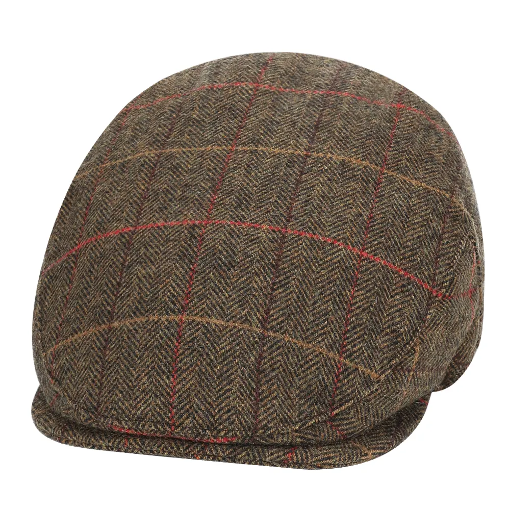 Individuelles Logo Vintage Newsboy-Mütze Plattiert Luxus Ivy-Hüte Herrenwolle Spitzenflachmütze