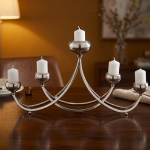 เชิงเทียนโลหะสีเงิน 5 แขน โค้ง สำหรับตกแต่งโต๊ะงานแต่งงานที่บ้าน - Product Image 2