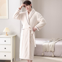 Peignoir en flanelle doux et chaud, robe de détente d'hiver pour hommes et femmes