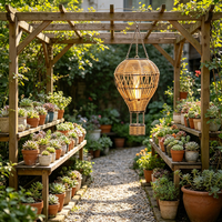 Lampe suspendue solaire LED en forme de montgolfière en rotin tressé, style pastoral, pour la décoration de la maison, de la cour, des allées et des jardins