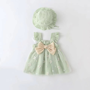 ชุดกระโปรงผูกโบว์แขนกุดสำหรับเด็กผู้หญิงชุดเดรสเด็กแฟชั่นฤดูร้อน - Product Image 1