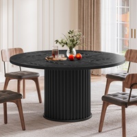 Table à manger ronde Tribesigns de 47 pouces, style farmhouse, base cannelée, table de cuisine noire pour 4 à 6 personnes, salon