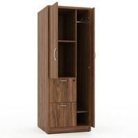 Armoire en bois avec rangement et petit espace de suspension, 2 portes, 2 tiroirs, verrouillable, pour appartement, maison, hôtel, mobilier