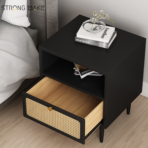 Armoire de rangement du milieu du siècle table de <span class=keywords><strong>nuit</strong></span> meubles de chambre à coucher de luxe moderne Table de chevet en bois table de chevet en rotin blanc avec tiroir - Product Image 4