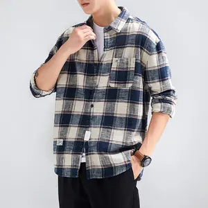 Wholesale Customized Men's Long-Sleeve Flannel Shirt Breathable And Anti-Wrinkle Solid Woven Fabric With Pocket Summer Shirts