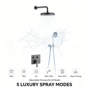Système de douche encastré mural de luxe en laiton massif brossé doré, haute pression, avec douchette pluie intégrée, 2 modes de jet - Product Image 3