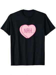 Camiseta Nah Heart Candy para el Día de San Valentín, unisex, negra, cuello redondo, manga corta, algodón, transpirable, suave, corte regular, tallas S-XXL - Product Image 1