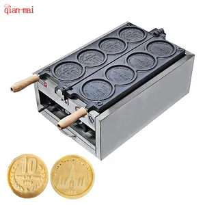 Popular Street Snack Machines 110V 220V Commercial Coin Shaped Waffle Maker 4 Slices Custom Coin Shaped Waffle Maker Machine