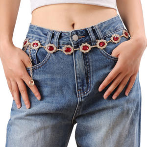 Cadena de cintura de metal con cristales de colores, diseño geométrico, cadena corporal de moda para fiestas, para mujer, con engaste de bisel de aleación de zinc dorada. - Product Image 2