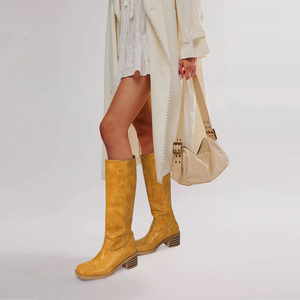 Mode confortable décontracté marque hiver femmes tirer sur le genou haut bout carré gros bloc talon haut <span class=keywords><strong>large</strong></span> <span class=keywords><strong>mollet</strong></span> bottes longues - Product Image 6