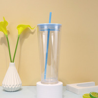 Gobelets en plastique rose doré de 16 oz à double paroi avec couvercle et paille, mug isotherme réutilisable, gobelet fin en acrylique transparent