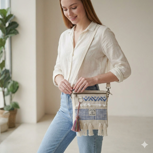 Bolso bandolera de lona estampada para mujer con correa ajustable y bolsillo frontal decorativo para bolsos de mano para mujer - Product Image 3