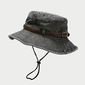 Sombrero de Pescador de Mezclilla Lavada para Primavera/Verano, con Letra Bordada Personalizada, para Deportes al Aire Libre y Pesca, con Cordones - Product Image 2