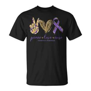 T-shirt noir unisexe pour adultes, Peace Love Cure Alzheimer's Awareness - Product Image 1