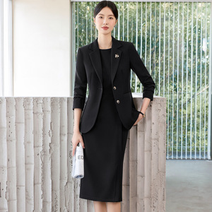Women's Professional Black Suit <b>Set</b> Autumn Slim Fit <b>Office</b> Lady Anti-Wrinkle Polyester Full Sleeve - Product Image 3