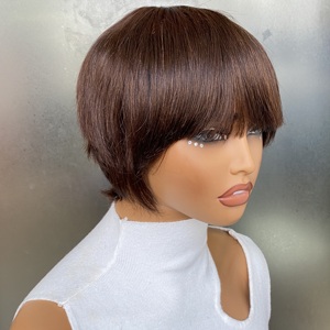 วิกผมตรงสีน้ำตาลแบบสั้น ความยาวระดับ<span class=keywords><strong>คาง</strong></span> ทรงพิกซี่คัท ไม่มีหน้าม้า  ไม่มีเชือกผูก  ไม่ต้องใช้กาว  ทำจากผมแท้แบบเวอร์จิ้น เรมี่ คิวติเคิล - Product Image 2